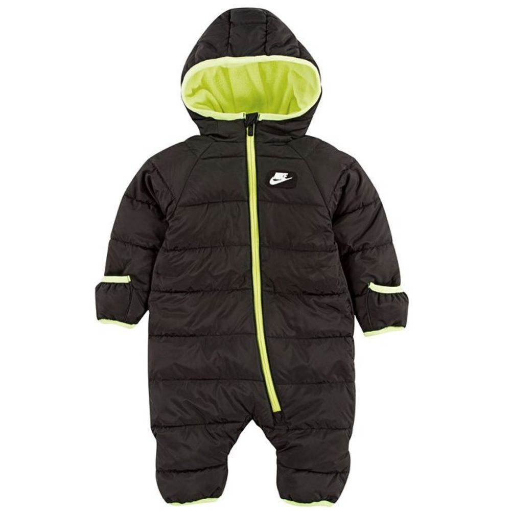 Nike Black and Neon Green Fleece Lined Puffer One-Piece Infant Snowsuit